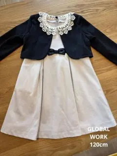 美品GLOBALWORKフォーマルドレス120 レース襟・ジャケット ボレロ付き