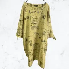 13484 PREZZO 総柄 チュニック ワンピース M-L イエロー 英字