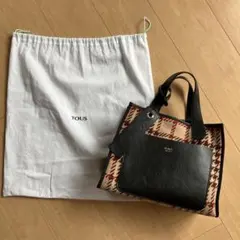 リバーシブル　TOUS チェック柄　ハンドバッグ モコモコ