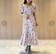 sustainableラッフルカラーバリエプリントワンピース00サイズ