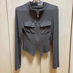 ダークグレー ジッパー付き長袖トップス