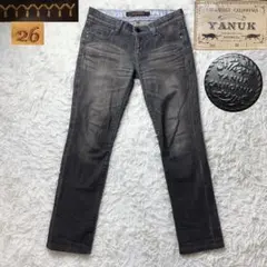 4　YANUK ヤヌーク 牛革タグ　ロゴ刺繍　デニム　ジーンズ　パンツ　L