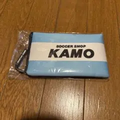 KAMO スポーツ　カラビナ付きポーチ 水色/白 ストライプ