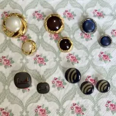 昭和レトロボタン　ゴールド・ブラウン・ネイビー・グレー　5種　手芸　ハンドメイド