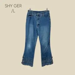 1173★【SHY GER】デニム　ジーパン　刺繍　花柄　Y2K　L　インディゴ