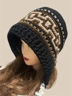 バラクラバ　ボンネット帽子　フード帽子　模様柄　 ユニセックス　ファー付き