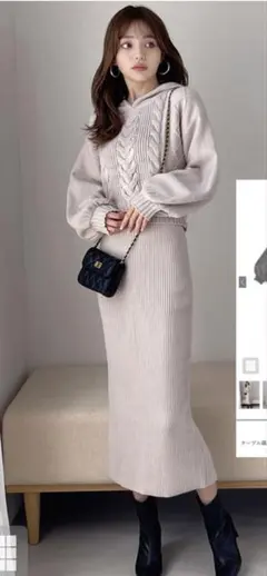 ケーブル編み、タイトスカートLセット 2月5まで値下げ