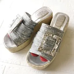 美品✨ ロジェヴィヴィエ ビジューバックル エスパドリーユサンダル ツイードのサムネイル