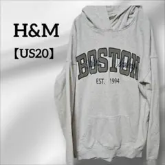 H&M【US20】 ボストンプリント グレー パーカー メンズレディース