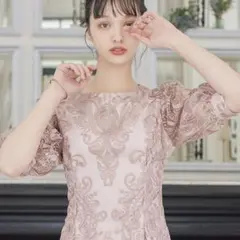 niana 刺繍レース バックリボン タイトドレス　ピンクのサムネイル