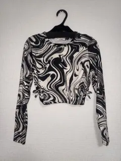 マーブル柄 クロップドトップス レディース XS〜小さめ　韓国風 サイドリボン