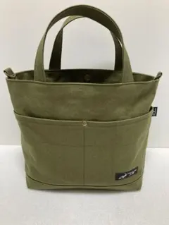 ハンドメイド前後ポケット付き帆布トートバッグ
