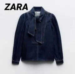 完売 ザラ ZARA ボウタイブラウス リボンデニムシャツ