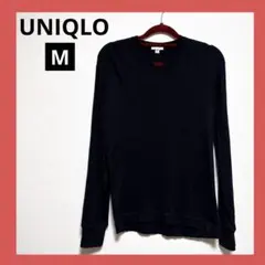 【ユニクロ】ワッフルVネックTシャツ（長袖）ブラック メンズM サーマル