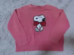 ユニクロ PEANUTSスヌーピー刺繍ピンクセーター