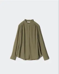 新品未使用品UNIQLOフリルブラウスカーキS