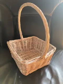 籐製 四角形バスケット 持ち手付き