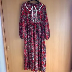 大きいサイズ★花柄襟レースロングワンピース★XXL