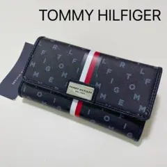 トミーヒルフィガー 長財布 ウォレット カードケース 総柄 ロゴ ネイビー