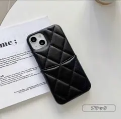 iPhone15 スマホケース キルティング ブラック 黒