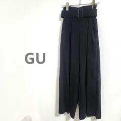 GU ベルト付きハイウエストワイドパンツ ブラック Sサイズ 美脚