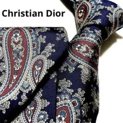 クリスチャンディオール ネイビー ペイズリー 植物柄 総柄 ネクタイ Dior