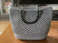 一点もの。アイスグレー　手編みの編みのかごバッグ
