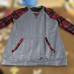 ケーブルニット チェック柄 長袖チュニック