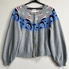 rivet&surgeリベット＆サージ イルカ柄ニットカーディガンマリン柄グレー