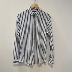 ZARA SLIM FIT ストライプシャツ ネイビー ホワイト Mのサムネイル