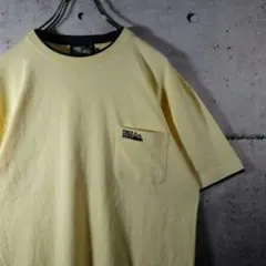 【古着】　USA　リンガーTシャツ　ワンポイント刺繍　レトロ　クリーム　ネイビー