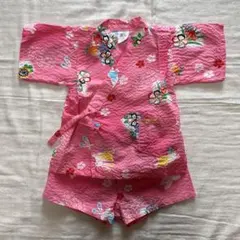 子供　甚平　女の子　80cm ピンク　花柄うさぎ