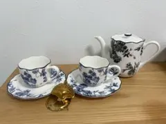 昭和レトロ トリ柄 染付 ティーポット＆カップ＆ソーサー 伝統 
