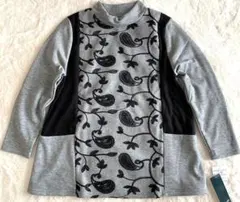 新品未使用タグ付✨ペイズリー刺繍 裏起毛 あったかトップス M〜L ライトグレー