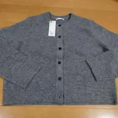 タグ付き GU パフニットクルーネックカーディガン　グレー XL