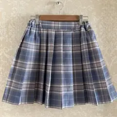 キッズ チェック プリーツスカート ブルー 水色 フォーマル　160㎝のサムネイル