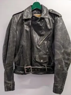 希少品番642】Schott 襟付シングルライダース 36 ボアライナー付本革 