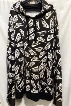ま*ん様 古着NIKE 総ロゴパターン フード付きパーカー黒白