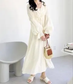 春夏 ワンピース アイボリー ロング ガーリー ※シミあり