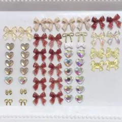 【残り1点】ネイルパーツ　黄イエローリボン　ゴールド　ニュアンス　ハートビジュー