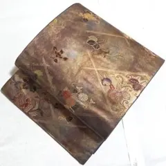 A5◆着物くつろぎ 正倉院文様 金糸 引箔 華文 六通 正絹 袋帯 147