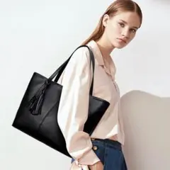 ☆トートバッグ レディース A4対応 大容量 軽量 ブラック 通勤 就活
