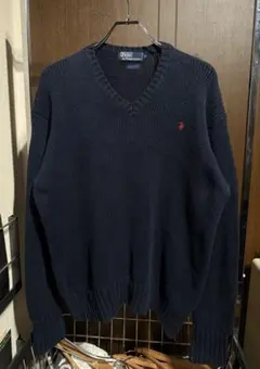 【90s】Polo by Ralph Lauren 厚手コットンニット NAVY