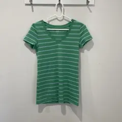 未使用★GAP Vネック ボーダー Tシャツ グリーン XXSのサムネイル