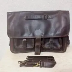 レザーショルダーバッグ ダークブラウン ヴィンテージ ビジネスバッグ 大容量