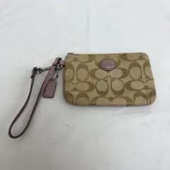 0226D-23 COACH シグネチャーポーチ キャンバス ベージュ001