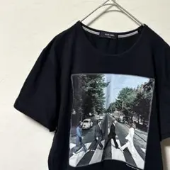 プラスワン 半袖Tシャツ 黒アビーロード風 ストリート メンズ Lサイズ