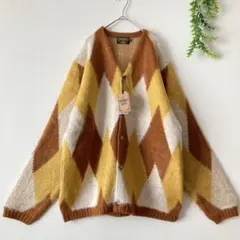 【新品タグ付XXL】UNIVERD72 モヘアタッチカーディガン アーガイル