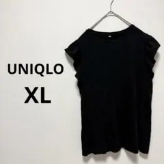 UNIQLO ユニクロ フリルスリーブ Tシャツ ブラック 黒 レディース XL