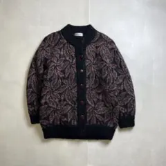 【デザインカーディガン】総柄　ニット　Ｍ　古着